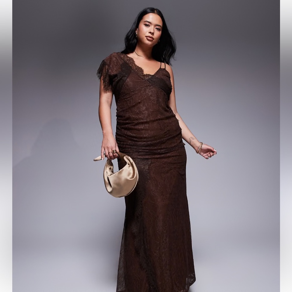 ASOS Asos Design Curve Asymmetric Lace Strappy Maxi Dress Full Hem Size 16 NWOT